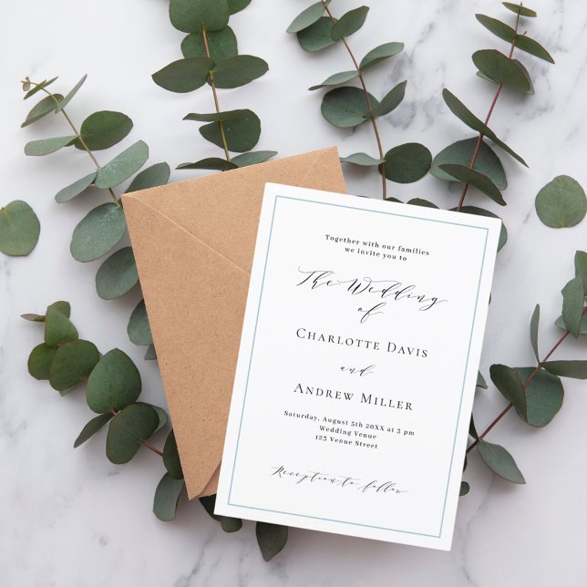 White dusty blue classic formal wedding invitation (Creator Uploaded)