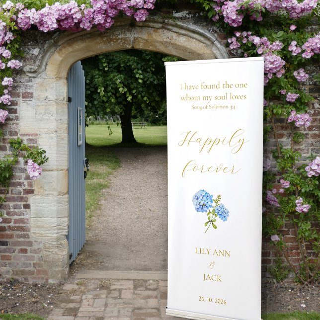 White & Dusty Blue & Floral Hydrangea Wedding  Retractable Banner (Creator Uploaded)