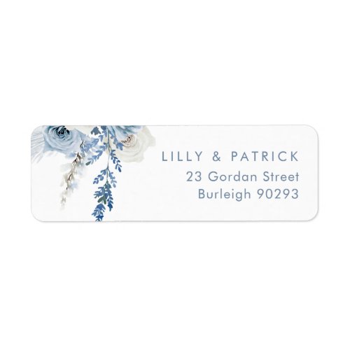 White  Dusty Blue Floral Return Address Wedding Label