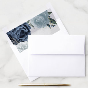 white dusty blue & navy flowers greenery envelope liner