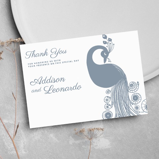 White dusty blue royal peacock elegant Thank You Invitation (White dusty blue royal peacock elegant Thank You)