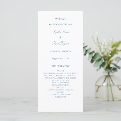 White Dusty Blue Wedding Program