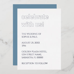 White Dusty Blue Wedding Silver Foil Invitation