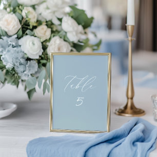 White & Dusty Blue Wedding Table Number Card