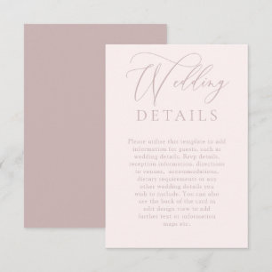 White & Dusty Pink Modern Wedding Details Enclosure Card