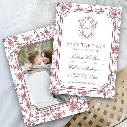 White Dusty Rose Chinoiserie Crest Photo Wedding