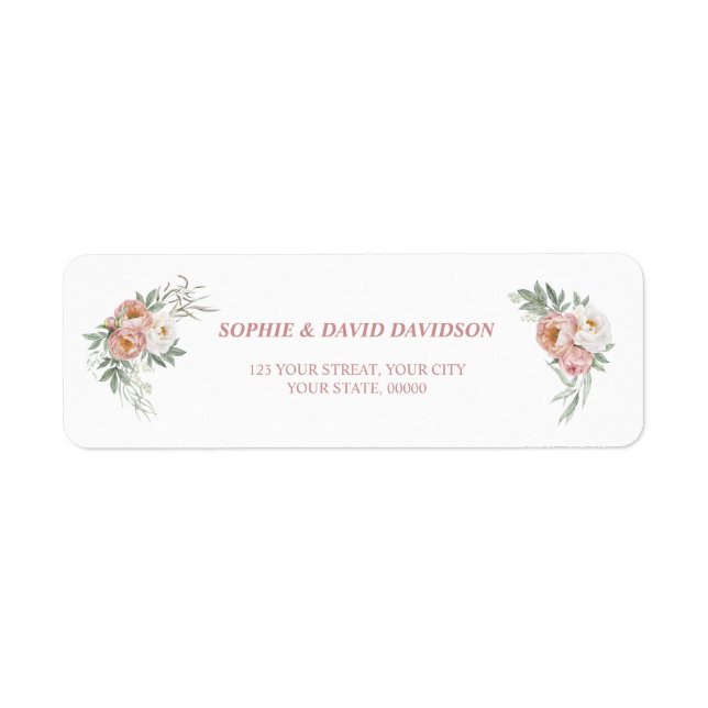 White Dusty Rose Floral Gold Greenery Wedding  Label (Front)