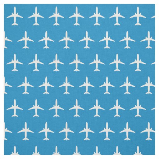 White E175 Jet Airplane Pattern on Blue Fabric