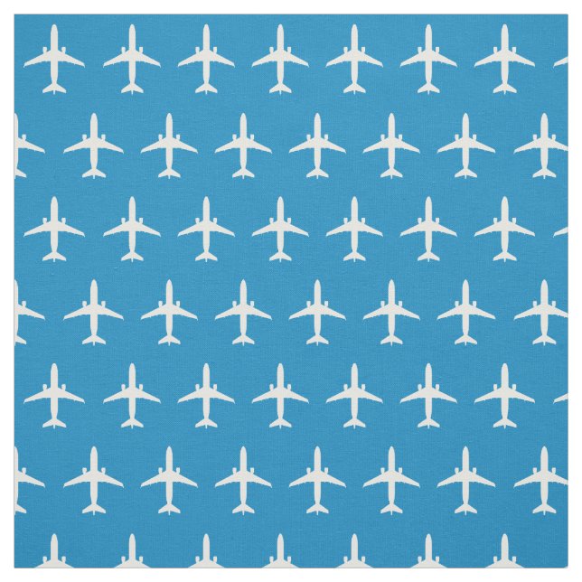 White E175 Jet Airplane Pattern on Blue Fabric (Swatch)