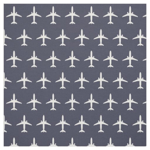 White E175 Jet Airplane Pattern on Navy Blue Fabric