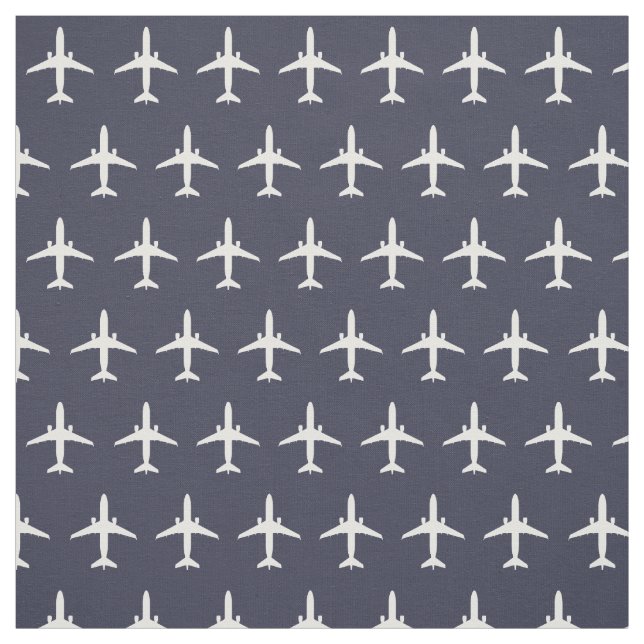 White E175 Jet Airplane Pattern on Navy Blue Fabric (Swatch)