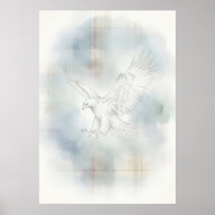 White Eagle Pastel Blue Tartan Scottish Art Poster