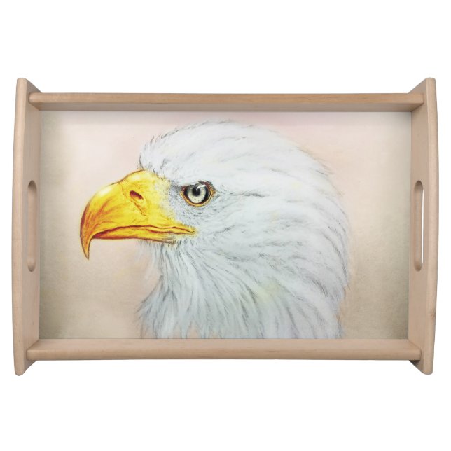 White Eagle Serving Tray, Bird Realistic Sketch Tray (Front)