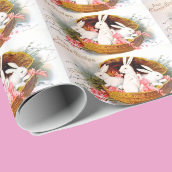 White Easter Bunnies In A Basket Wrapping Paper by Cardgallery at Zazzle
