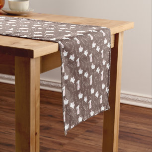 White Easter Bunnies On Brown Table Runner