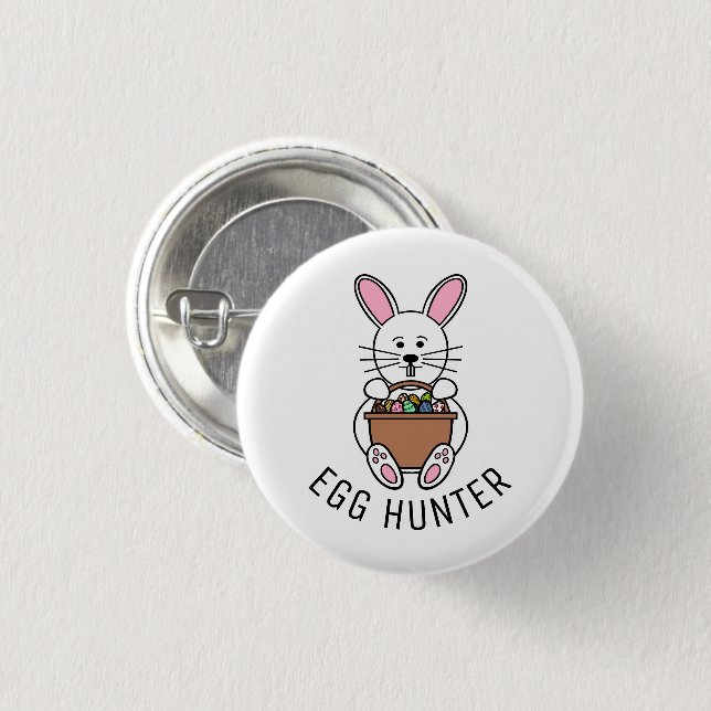White Easter Bunny, Egg Hunter Button (Front & Back)