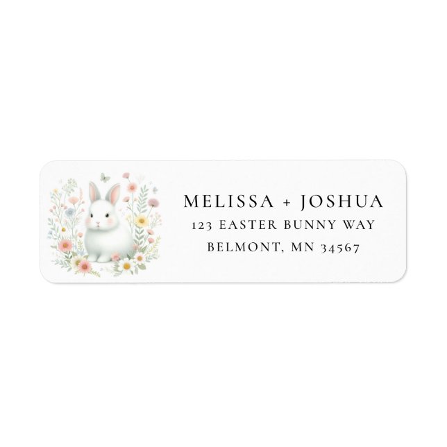 White Easter Bunny Floral Return Address Label (Front)