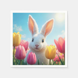 White Easter Bunny In Tulips Napkins