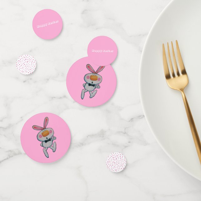 White Easter Bunny Polka Dots Vibrant Pink Confetti (Group)