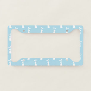 White Easter Bunny Rabbit Ears Pastel Blue Spring License Plate Frame