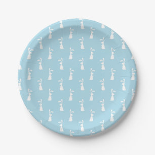 White Easter Bunny Rabbit Ears Pastel Blue Spring Paper Plates