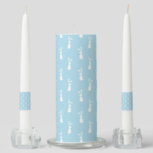White Easter Bunny Rabbit Ears Pastel Blue Spring Unity Candle Set
