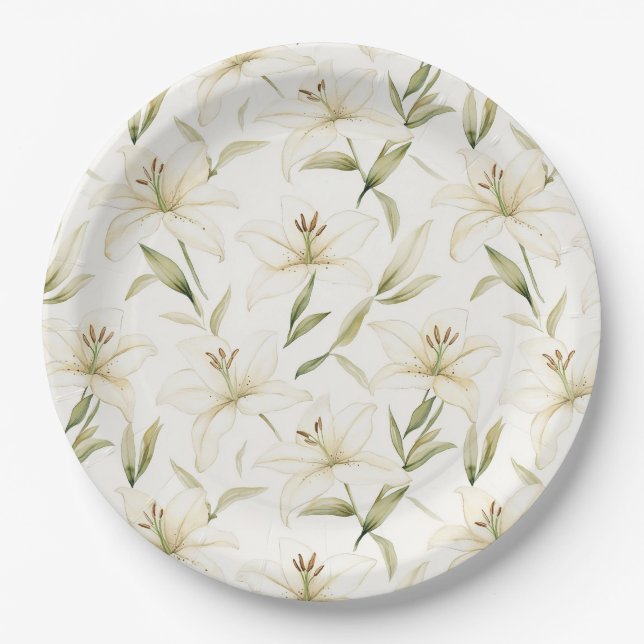 White Easter Lilies  Paper Plates (Front)
