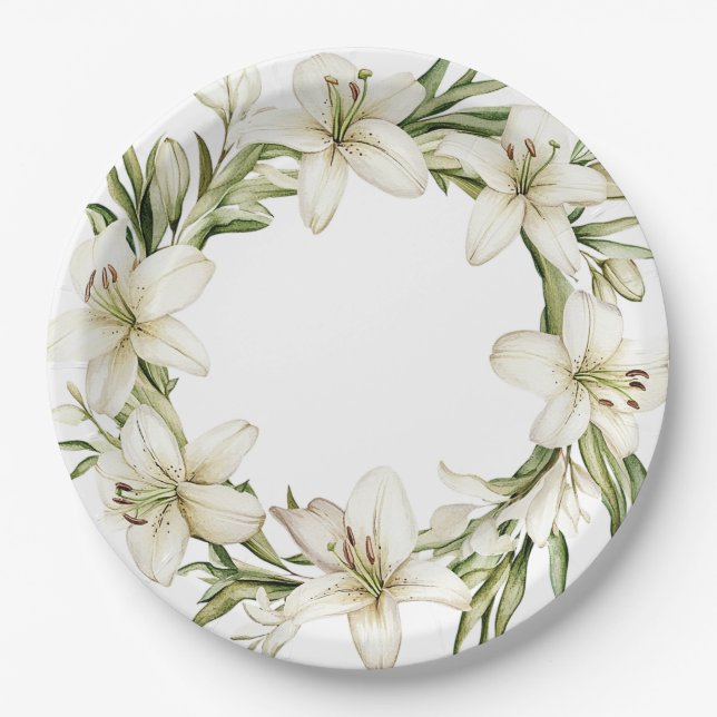 White Easter Lilies  Paper Plates (Front)