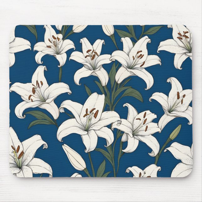White easter lilies pattern mouse pad (Front)