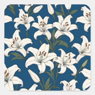 White easter lilies pattern square sticker