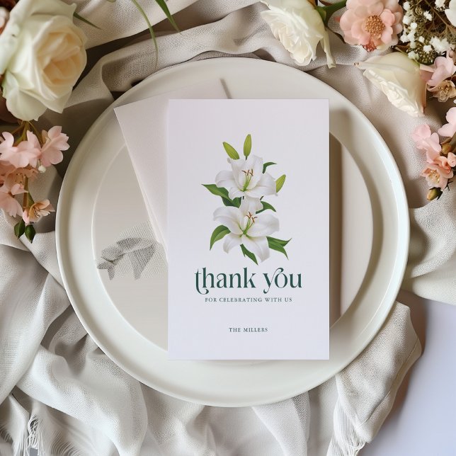 White Easter Lily Retro Typography Thank You Card (Creator Uploaded)