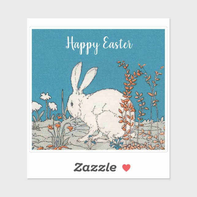 White Easter Rabbit Sitting in Orange White Flower Sticker (Sheet)