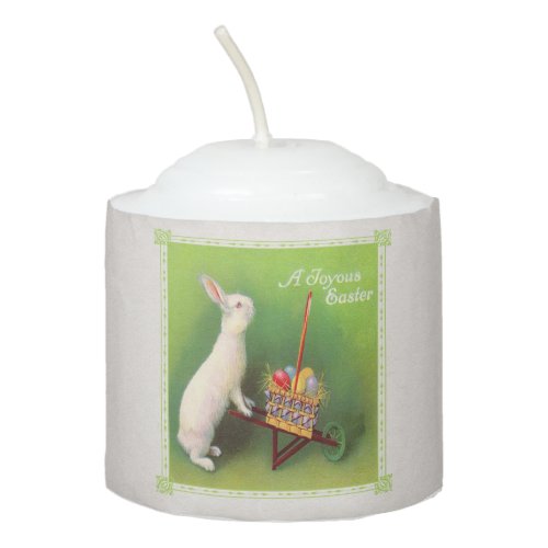 White Easter Rabbit Wheelbarrow Colored Eggs Votive Candle