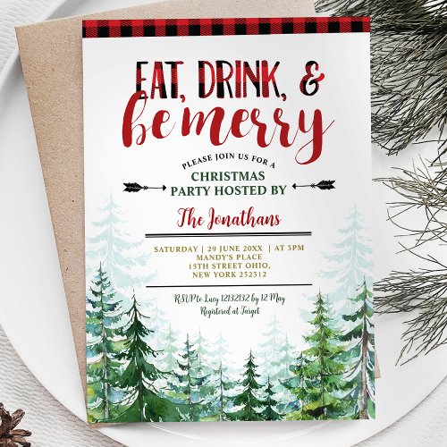 White Eat Drink and Be Merry Christmas Party Invitation