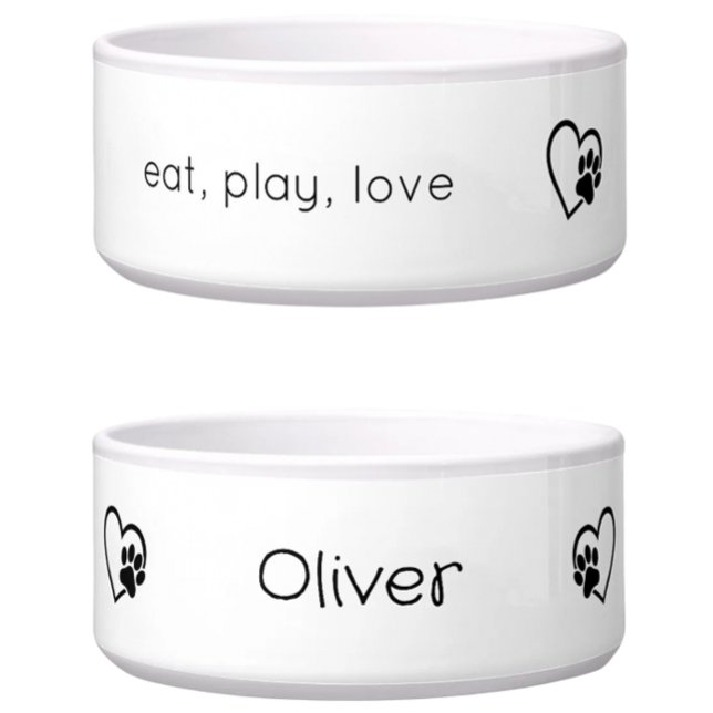 White 'eat, play, love' Dog Name Bowl (Creator Uploaded)