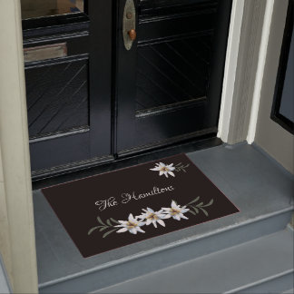 White Edelweiss On Black Doormat