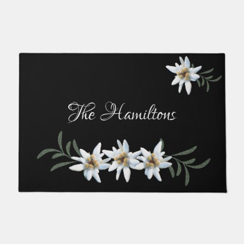 White Edelweiss On Black Doormat