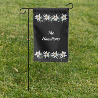 White Edelweiss On Black  Garden Flag