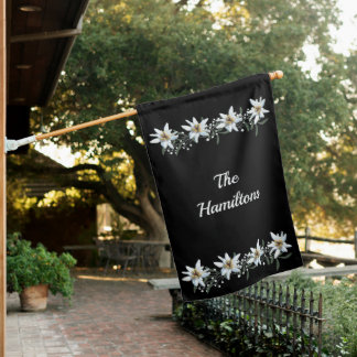 White Edelweiss On Black House Flag