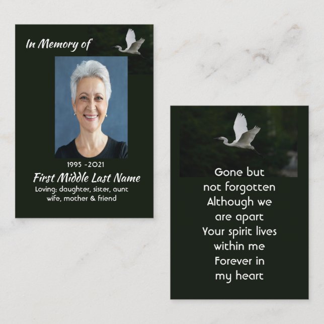 White Egret Bird Memorial Keepsake  Business Card (Front/Back)