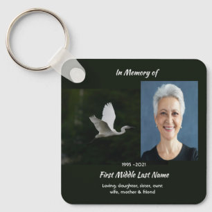 White Egret Bird Memorial Keepsake Keychain