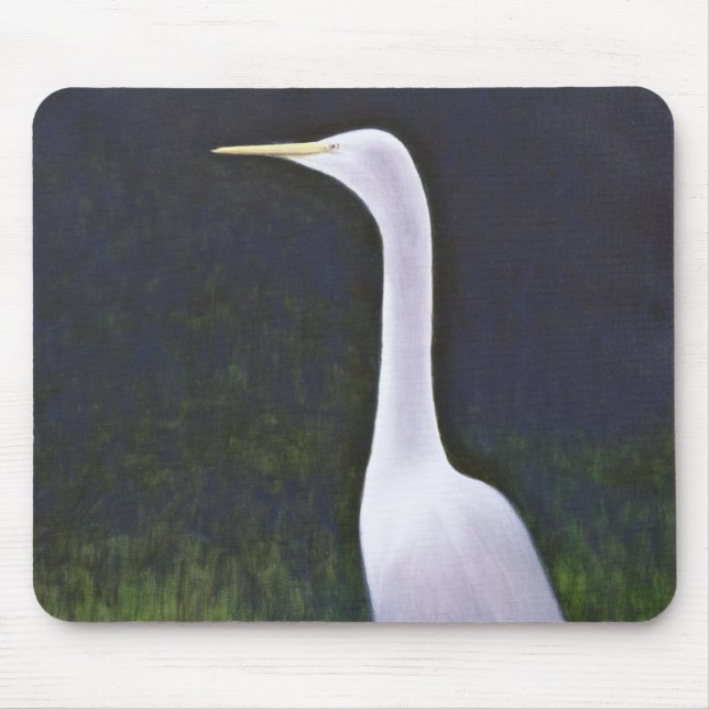 White Egret Mouse Pad (Front)