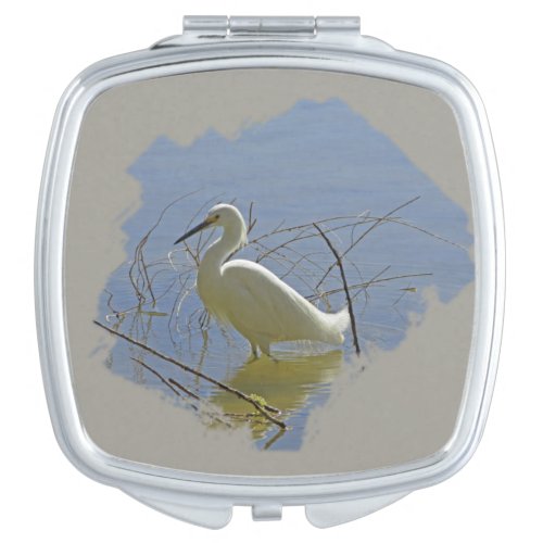 White Egret Photo Elegant Bird Calm Water Nature Compact Mirror
