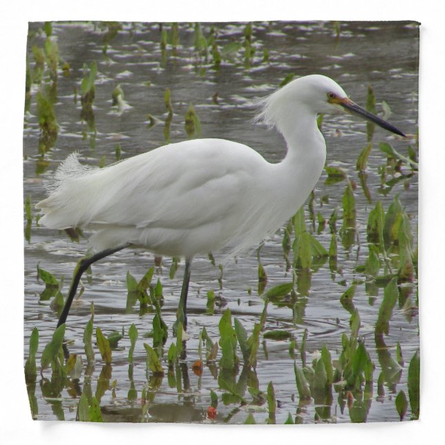 White Egret Photo Water Greens Large Wading Bird Bandana (Front)