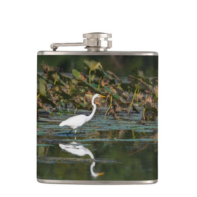 White Egret Reflection Flask (Front)