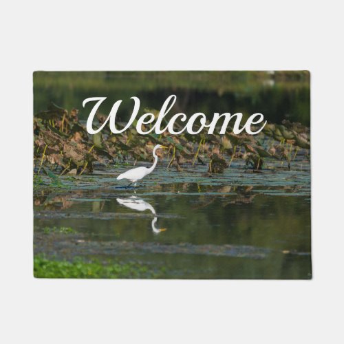 White Egret Reflection Welcome Doormat