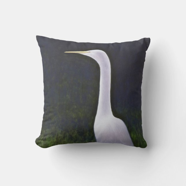 White Egret Throw Pillow (Front)