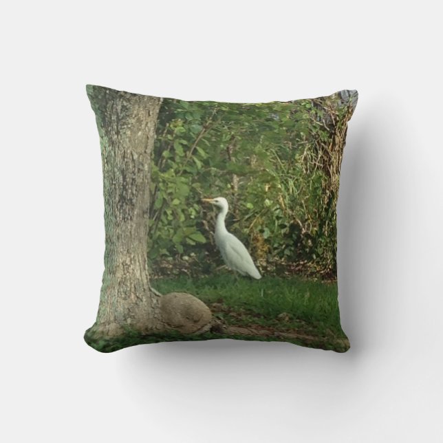 White Egret Throw Pillow (Front)