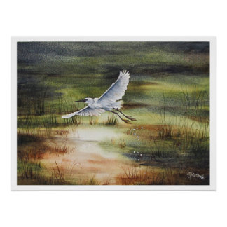 White Egret Watercolor  Poster