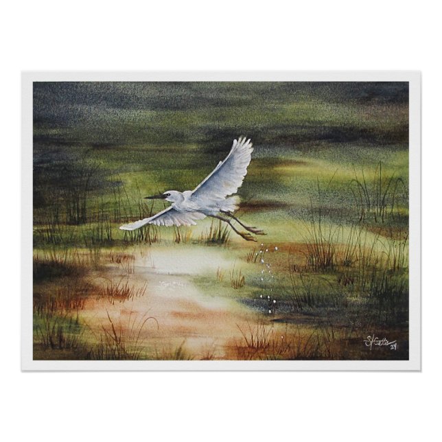 White Egret Watercolor  Poster (Front)